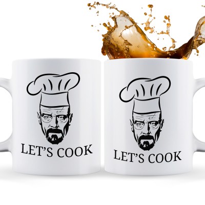 Kubek „LET’S COOK” z grafiką kucharza – idealny prezent dla fana gotowania lub seriali