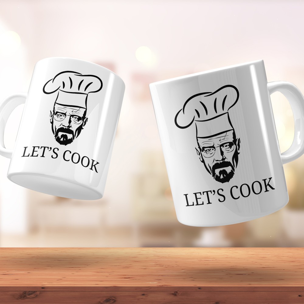 Kubek „LET’S COOK” z grafiką kucharza – idealny prezent dla fana gotowania lub seriali