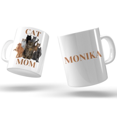 Kubek CAT MOM z grafiką kotów i imieniem – personalizowany prezent dla miłośniczki kotów