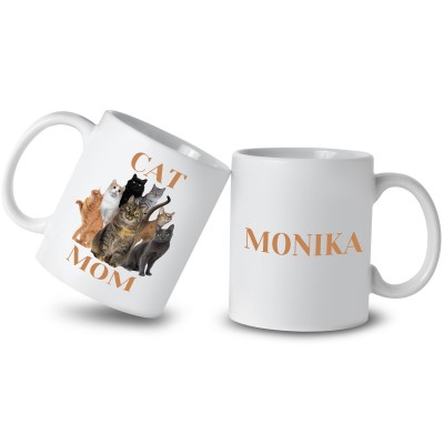 Kubek CAT MOM z grafiką kotów i imieniem – personalizowany prezent dla miłośniczki kotów