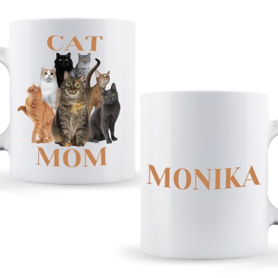 Kubek CAT MOM z grafiką kotów i imieniem – personalizowany prezent dla miłośniczki kotów