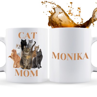 Kubek CAT MOM z grafiką kotów i imieniem – personalizowany prezent dla miłośniczki kotów