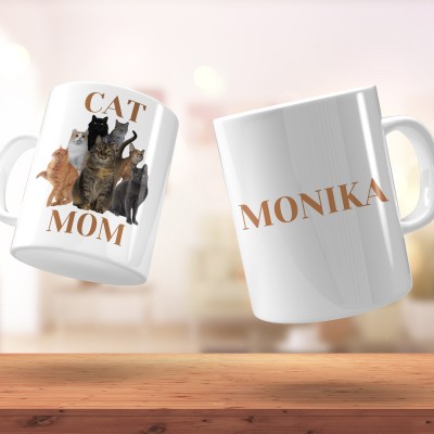 Kubek CAT MOM z grafiką kotów i imieniem – personalizowany prezent dla miłośniczki kotów