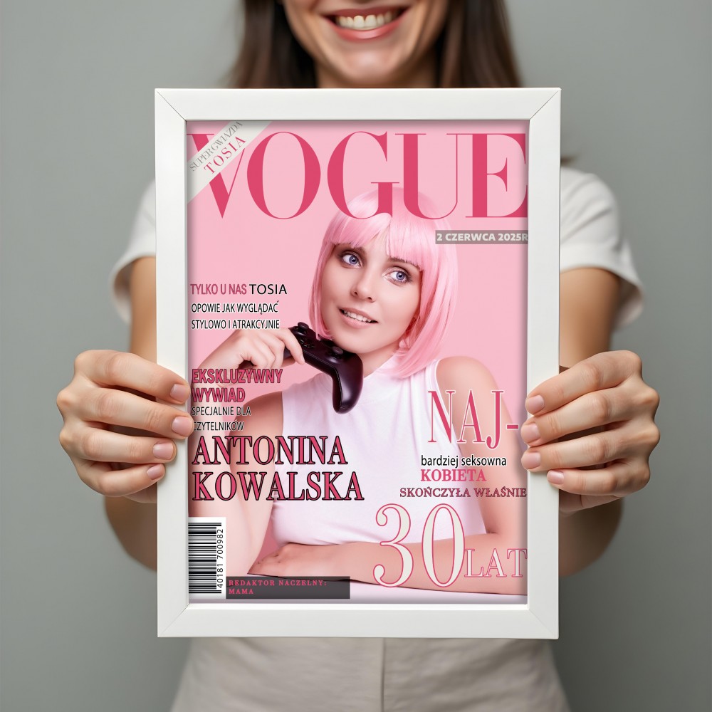 Personalizowana okładka magazynu VOGUE 30x40 cm – elegancki prezent w ramce