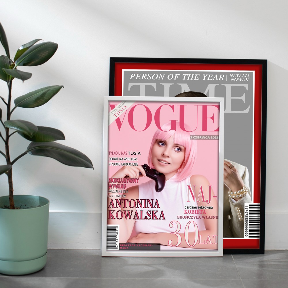 Personalizowana okładka magazynu VOGUE 30x40 cm – elegancki prezent w ramce