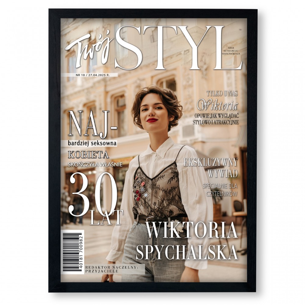 Personalizowana okładka magazynu „TWÓJ STYL” A3 – wyjątkowy prezent w ramce