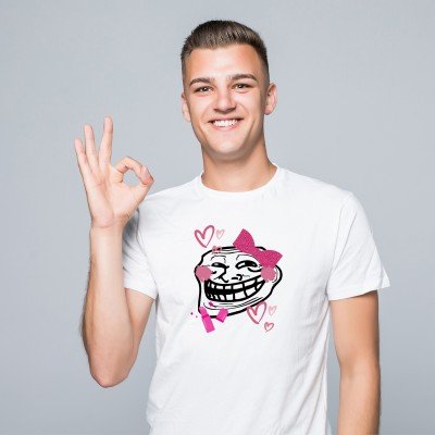 Koszulka z Nadrukiem Trollface | Kultowy Prezent dla Fana Śmiesznych Memów