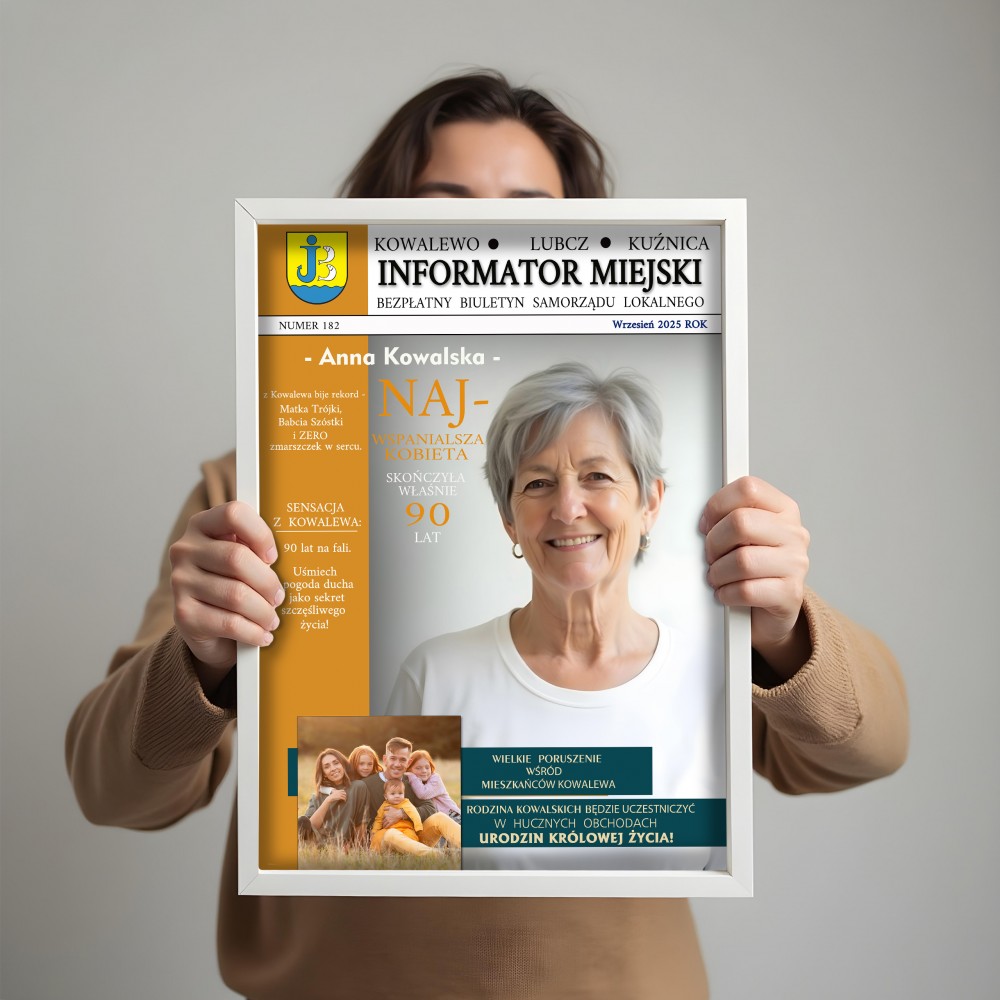 Okładka Magazynu Informator Miejski – Personalizowany Prezent w Ramce A4