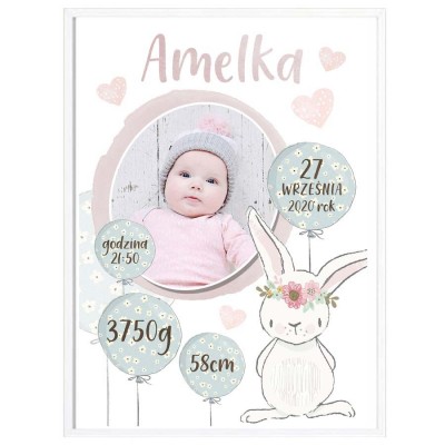 Metryczka A4+ramka roczek chrzest urodziny