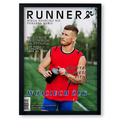 MAGAZYN BIEGACZA – Format A4 | Personalizowany plakat ze zdjęciem | Super prezent dla miłośnika biegania