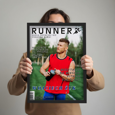 MAGAZYN BIEGACZA – Format A4 | Personalizowany plakat ze zdjęciem | Super prezent dla miłośnika biegania