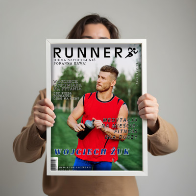 MAGAZYN BIEGACZA – Format A4 | Personalizowany plakat ze zdjęciem | Super prezent dla miłośnika biegania