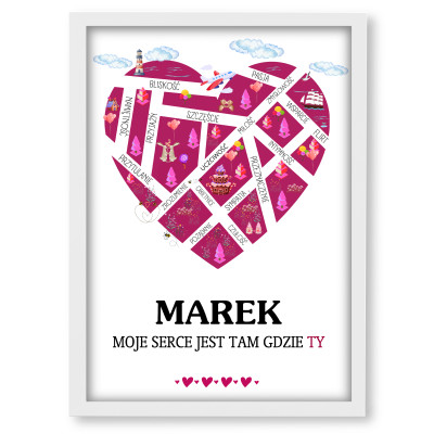 Personalizowany plakat Serce – „Moje serce tam, gdzie Ty”