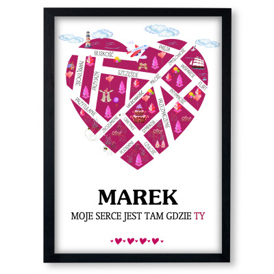 Personalizowany plakat Serce – „Moje serce tam, gdzie Ty”