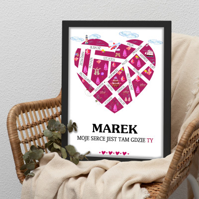 Personalizowany plakat Serce – „Moje serce tam, gdzie Ty”