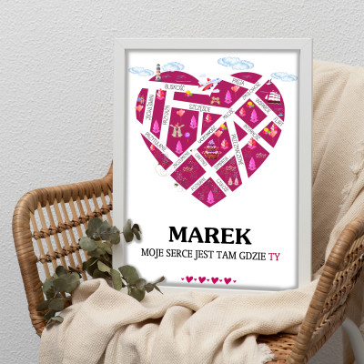 Personalizowany plakat Serce – „Moje serce tam, gdzie Ty”