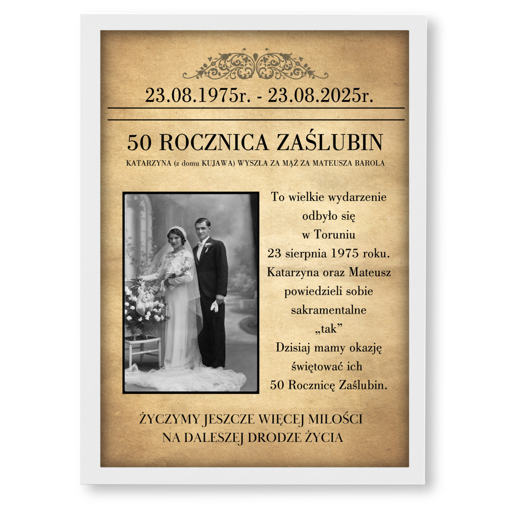 Okładka ROCZNICA ŚLUBU – Personalizowany plakat A3