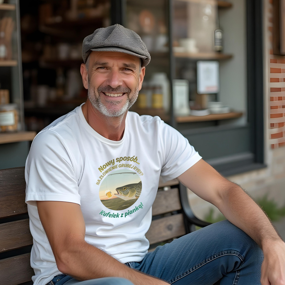 Koszulka z nadrukiem wędkarska | Śmieszna ryba i piwo