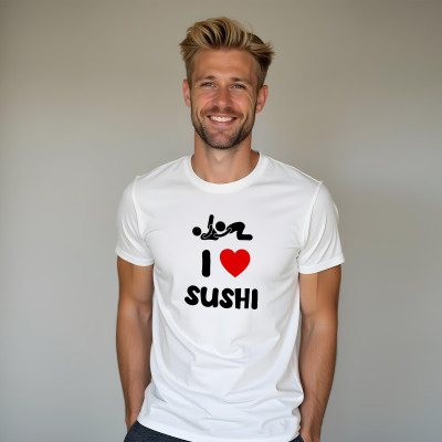 Koszulka z nadrukiem I Love Sushi | Śmieszny dwuznaczny napis