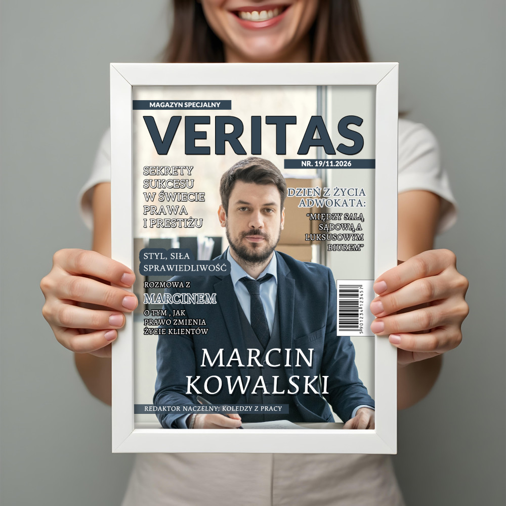 lakat „Prawo VERITAS” ze zdjęciem – Elegancki Prezent dla Prawnika lub Absolwenta