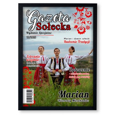 Personalizowany plakat „Gazeta Sołecka” ze zdjęciem – oryginalny prezent w wiejskim klimacie