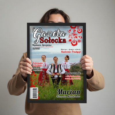 Personalizowany plakat „Gazeta Sołecka” ze zdjęciem – oryginalny prezent w wiejskim klimacie