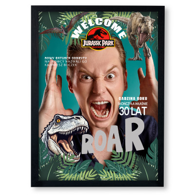 Personalizowany plakat „Jurassic Park” ze zdjęciem – wyjątkowy prezent dla fana dinozaurów i przygód