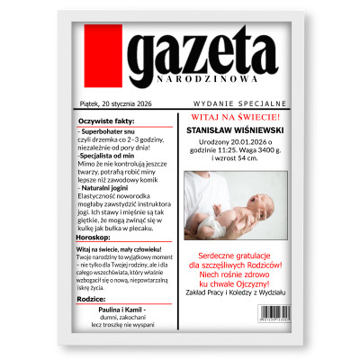 Personalizowany plakat „Gazeta Narodzinowa” ze zdjęciem – wyjątkowa pamiątka narodzin dziecka