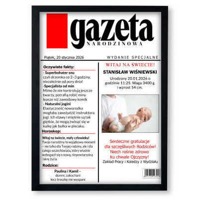 Personalizowany plakat „Gazeta Narodzinowa” ze zdjęciem – wyjątkowa pamiątka narodzin dziecka