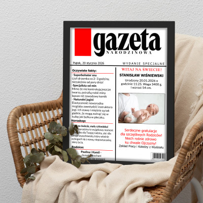 Personalizowany plakat „Gazeta Narodzinowa” ze zdjęciem – wyjątkowa pamiątka narodzin dziecka
