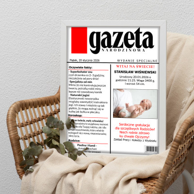 Personalizowany plakat „Gazeta Narodzinowa” ze zdjęciem – wyjątkowa pamiątka narodzin dziecka