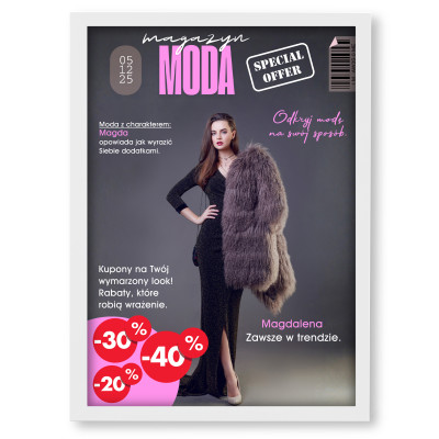 Personalizowany plakat „Magazyn MODA” ze zdjęciem – wyjątkowa okładka dla kobiety z klasą