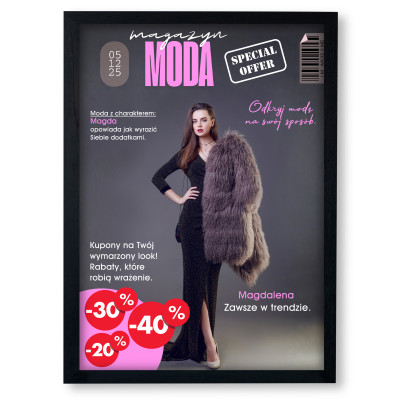 Personalizowany plakat „Magazyn MODA” ze zdjęciem – wyjątkowa okładka dla kobiety z klasą