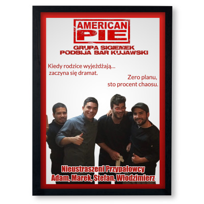 Personalizowany plakat „American Pie” ze zdjęciem – śmieszny prezent na imprezę, urodziny i wieczory kawalerskie