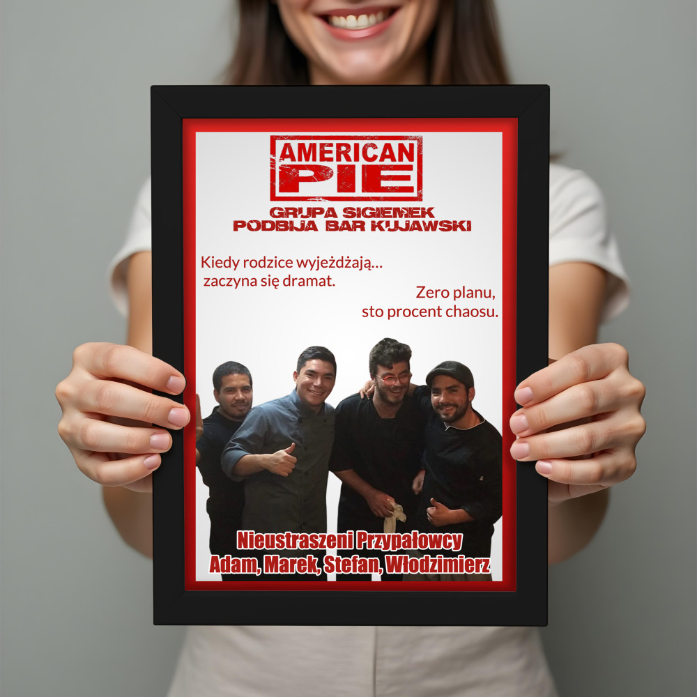 Personalizowany plakat „American Pie” ze zdjęciem – śmieszny prezent na imprezę, urodziny i wieczory kawalerskie