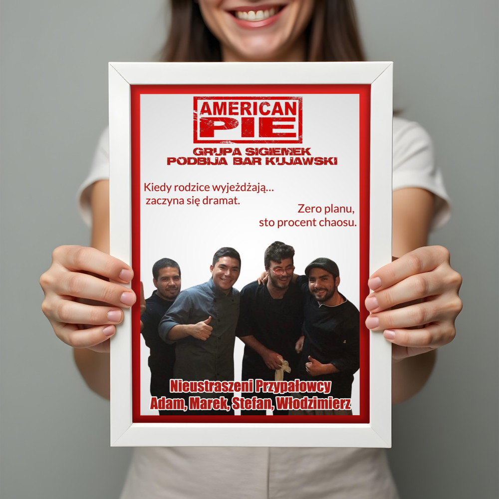 Personalizowany plakat „American Pie” ze zdjęciem – śmieszny prezent na imprezę, urodziny i wieczory kawalerskie