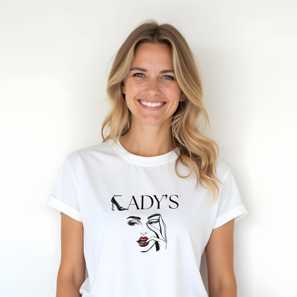Koszulka z Nadrukiem Lady’s | Subtelna Grafika Zarysu Pani dla Stylowej Kobiety