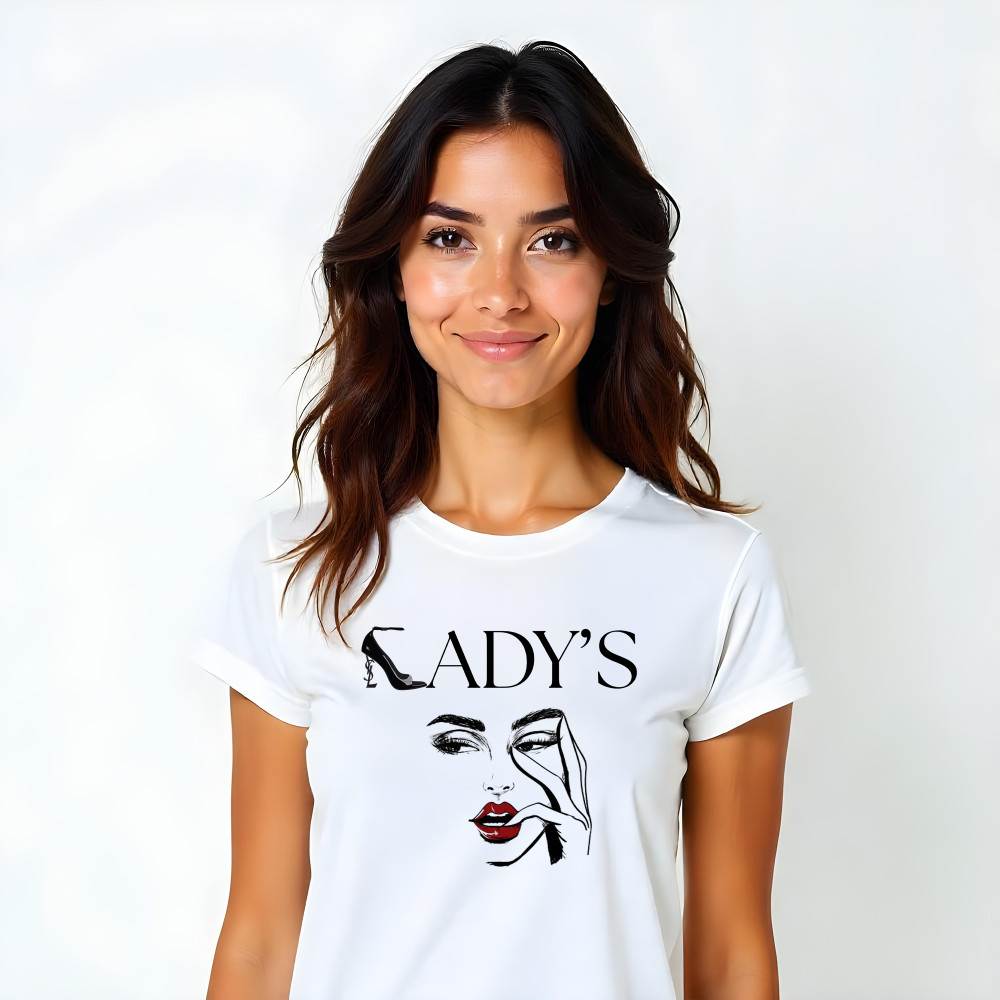 Koszulka z Nadrukiem Lady’s | Subtelna Grafika Zarysu Pani dla Stylowej Kobiety