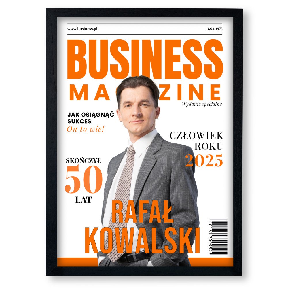 Personalizowany plakat „Business Magazine” ze zdjęciem – elegancki prezent dla szefa lub kolegi z pracy