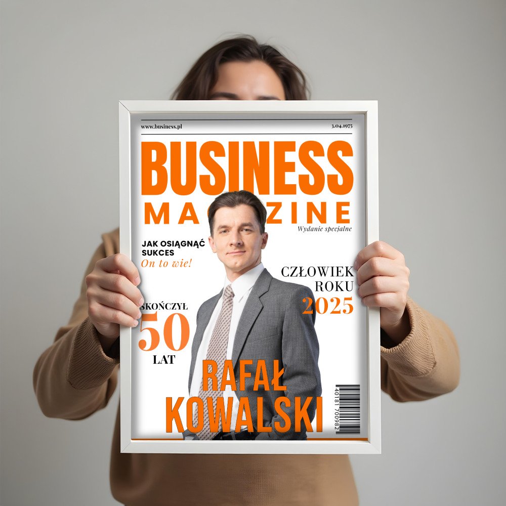 Personalizowany plakat „Business Magazine” ze zdjęciem – elegancki prezent dla szefa lub kolegi z pracy