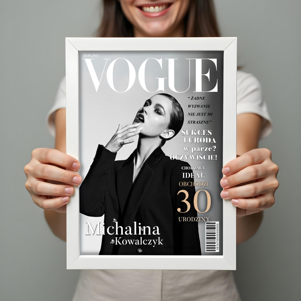 Personalizowany plakat „VOGUE” z Twoim zdjęciem – wyjątkowa okładka magazynu, wysoka jakość, format A3