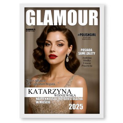 Personalizowany plakat „GLAMOUR” z Twoim zdjęciem – ekskluzyjna okładka magazynu, wysoka jakość, format A3