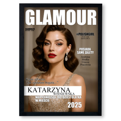 Personalizowany plakat „GLAMOUR” z Twoim zdjęciem – ekskluzyjna okładka magazynu, wysoka jakość, format A3