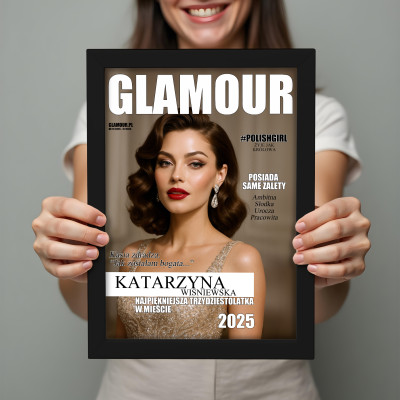 Personalizowany plakat „GLAMOUR” z Twoim zdjęciem – ekskluzyjna okładka magazynu, wysoka jakość, format A3