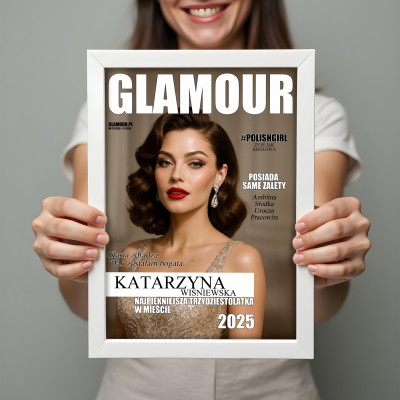 Personalizowany plakat „GLAMOUR” z Twoim zdjęciem – ekskluzyjna okładka magazynu, wysoka jakość, format A3