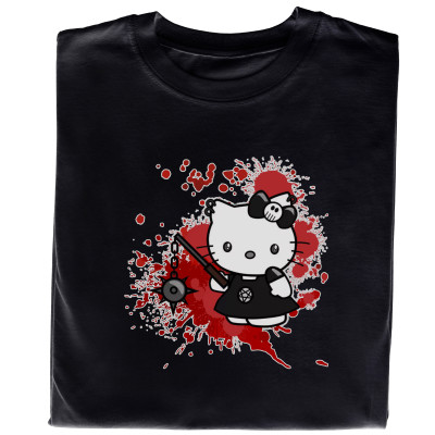 Koszulka z Nadrukiem Goth | Gotycka Hello Kitty w Mrocznym Stylu