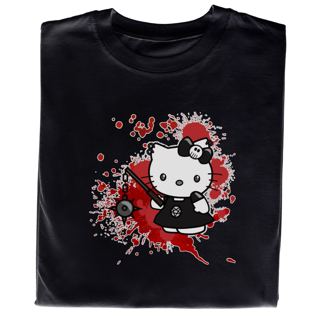 Koszulka z Nadrukiem Goth | Gotycka Hello Kitty w Mrocznym Stylu