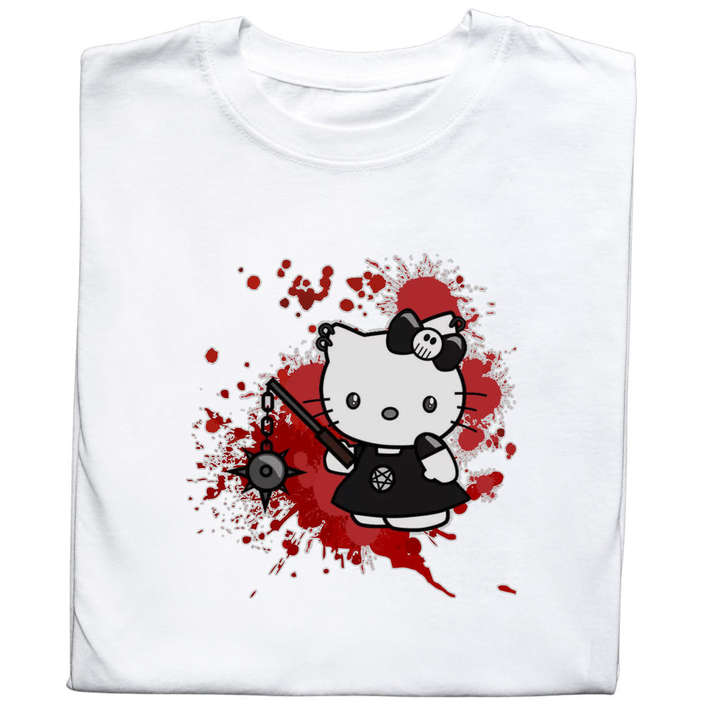 Koszulka z Nadrukiem Goth | Gotycka Hello Kitty w Mrocznym Stylu