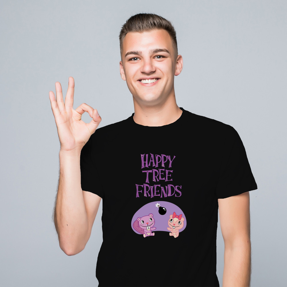 Koszulka z Nadrukiem Happy Tree Friends | Grafika z Kultowej Bajki Cartoon