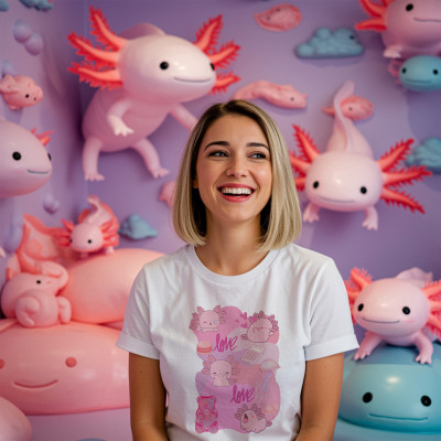 Koszulka z Nadrukiem Miłośnik Axolotl | Cute Kawaii Zwierzę w Stylu